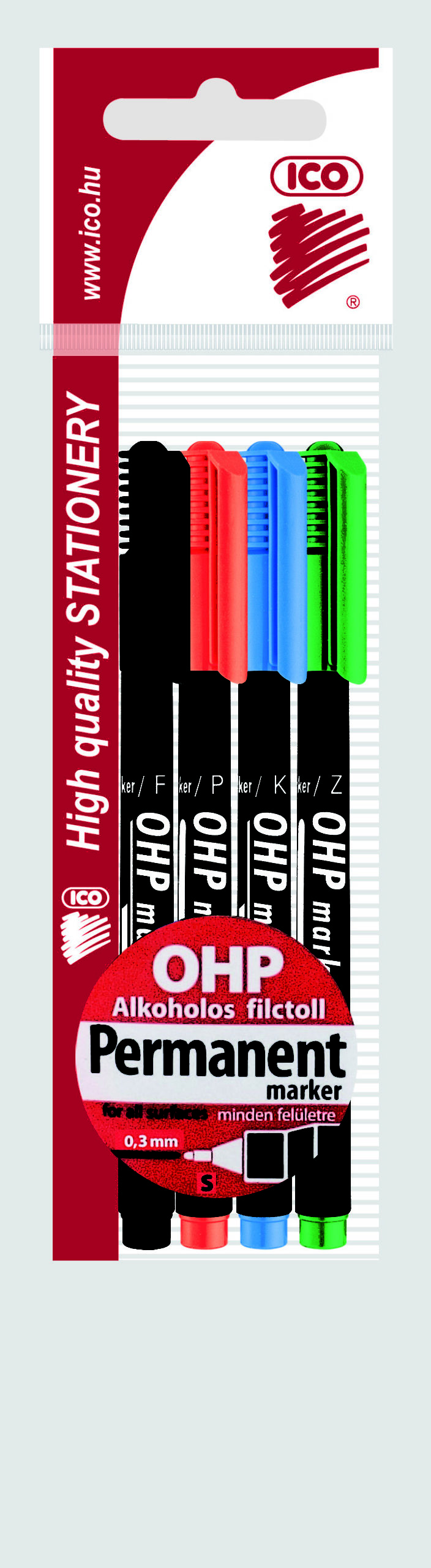 Marker ICO OHP-S  0,3 crni 4/1 boje crna, crvena, plava, zelena