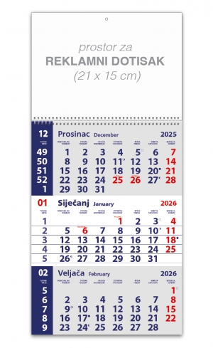 KALENDAR TRODJELNI MALI A4