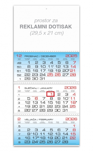 KALENDAR TRODJELNI savijani s 3 bloka