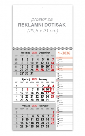 Trodjelni kalendar sa memo blokom 